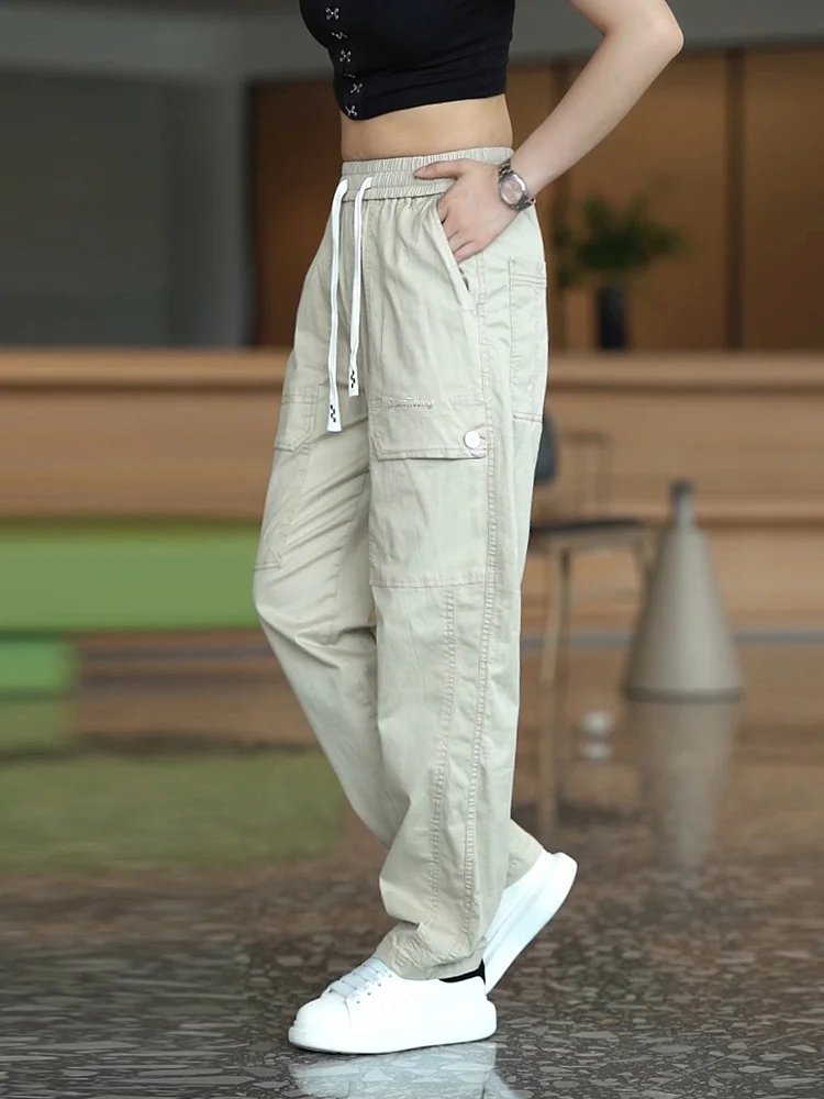 

Men's Summer Breathable Casual Pants Loose Wide Leg Long Trousers American Sle Retro Workwear Faionable Versatile Loose Fit