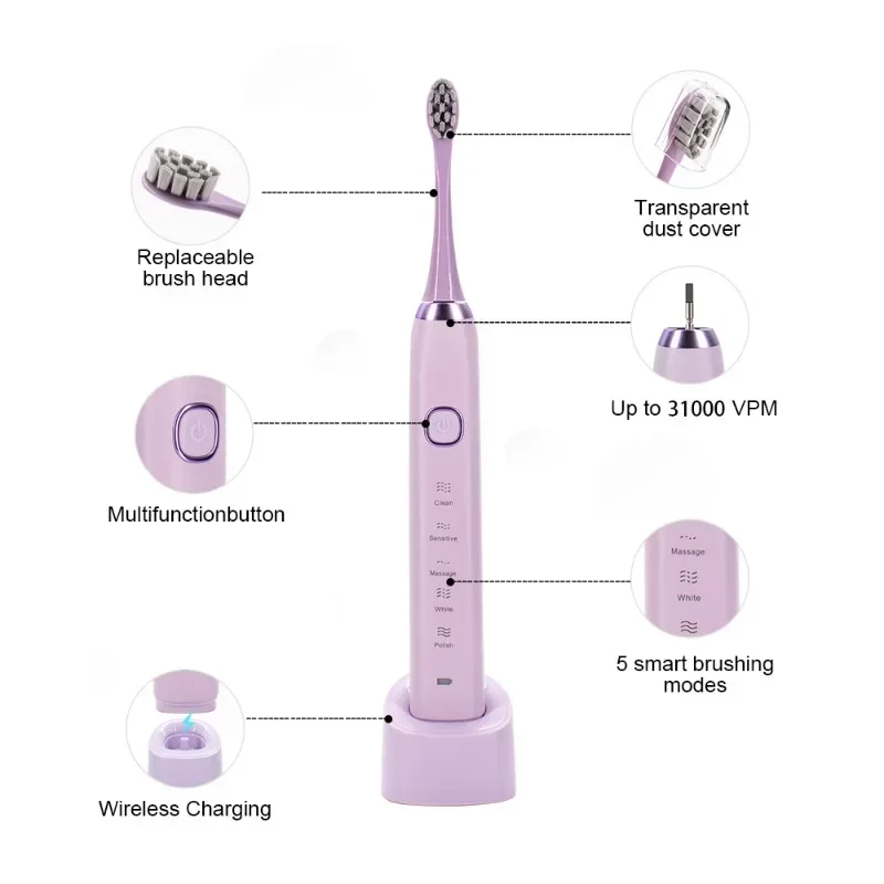 Electric Toothbrush USB Rechargeable IPX7 Waterproof S100 Ultrasonic SonicToothbrush Electric for Adult Suitable for Gift