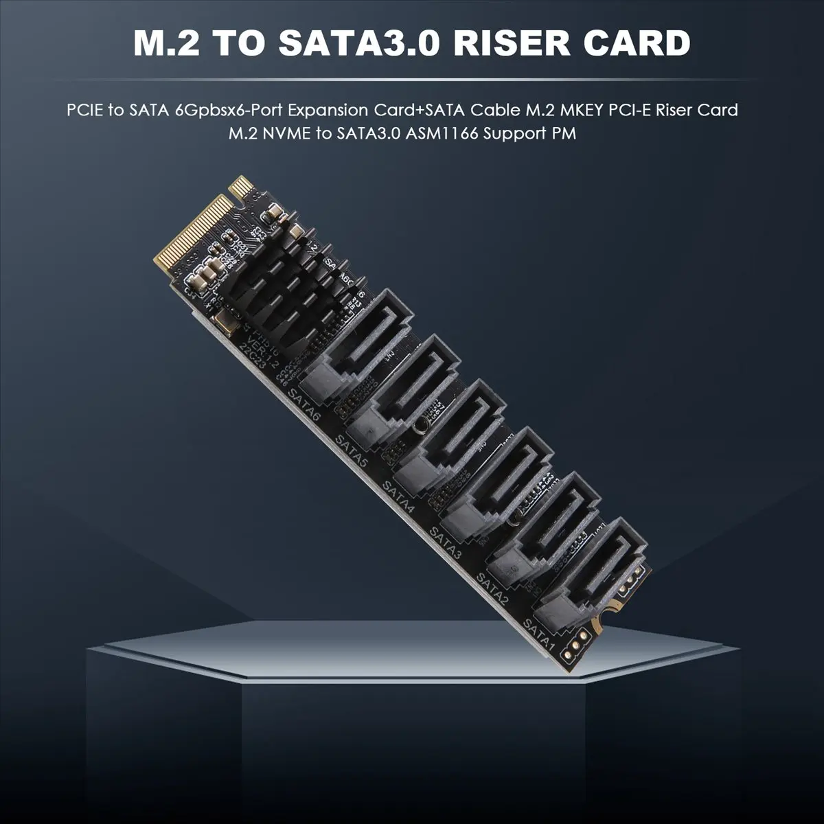 

[A75T] Карта расширения PCIe на 6 портов SATA 6 Гбит/с + кабель SATA, плата-райзер M.2 MKEY PCI-E, M.2 NVMe на SATA3.0 ASM1166 с поддержкой PM