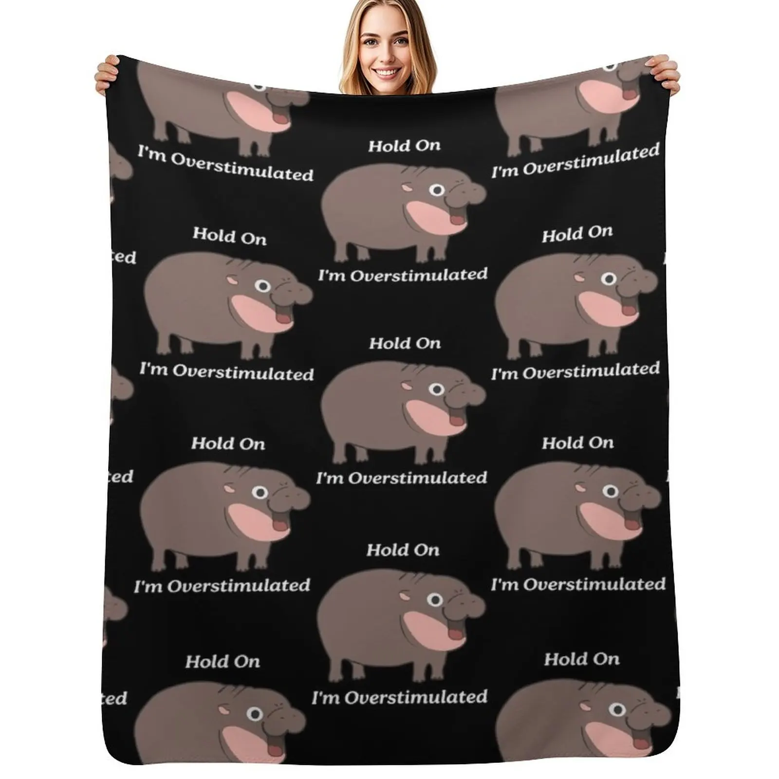 

Moo Deng Hold On I'm Overstimulated Throw Blanket anime Extra Large Throw for sofa Decorative Sofa Blanket