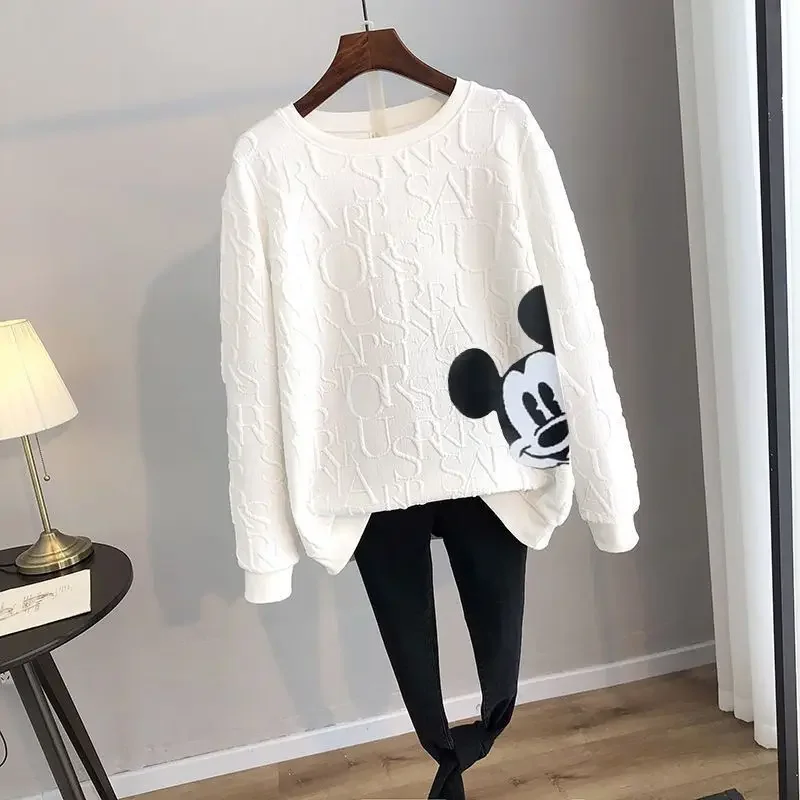 Disney Anime Fashion Mickey Mouse Print Loose Sweatshirt Autumn Winter Women Sweater Cartoon Streetwear Pullover Top Clothing