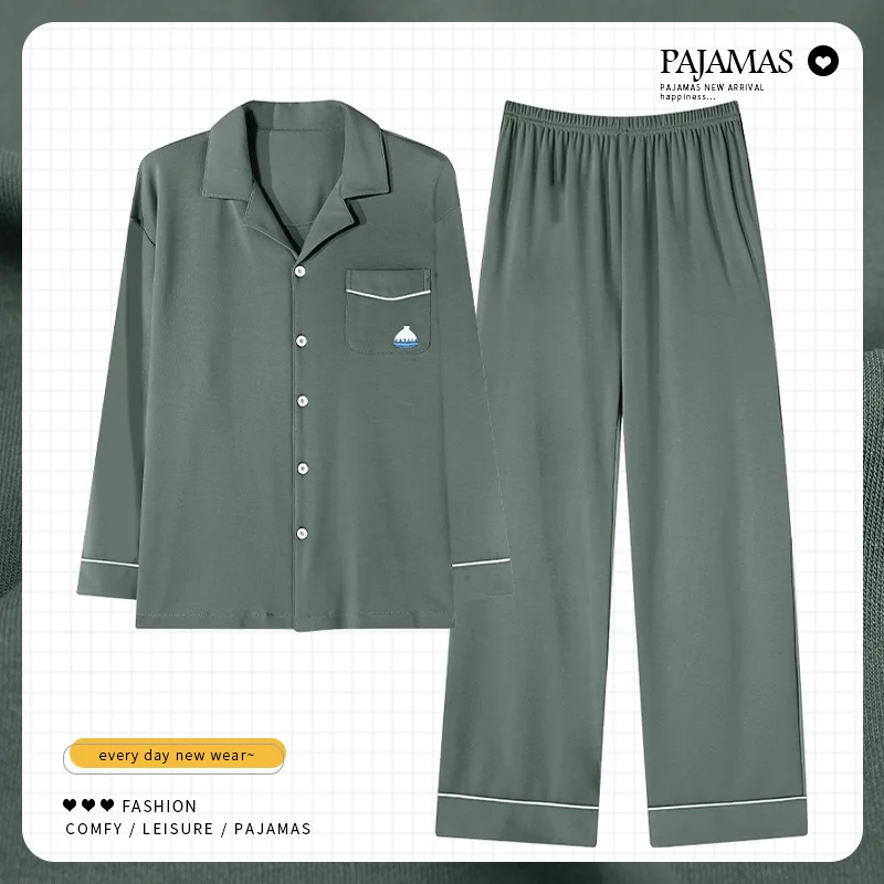 Cárdigan de algodón para hombre, ropa de casa larga a la moda, Color verde, de talla grande pijama de L-4XL, novedad de 2024