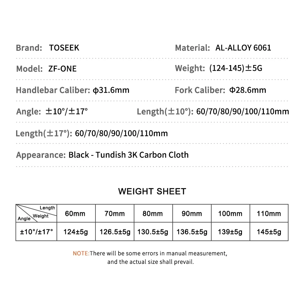 TOSEEK ZF-ONE Bike Stem Handlebar 31.8mm Bicycle Mountain Stems MTB Parts Angle 10 Degrees and 17 Degrees 60/70/80/90/100/110mm