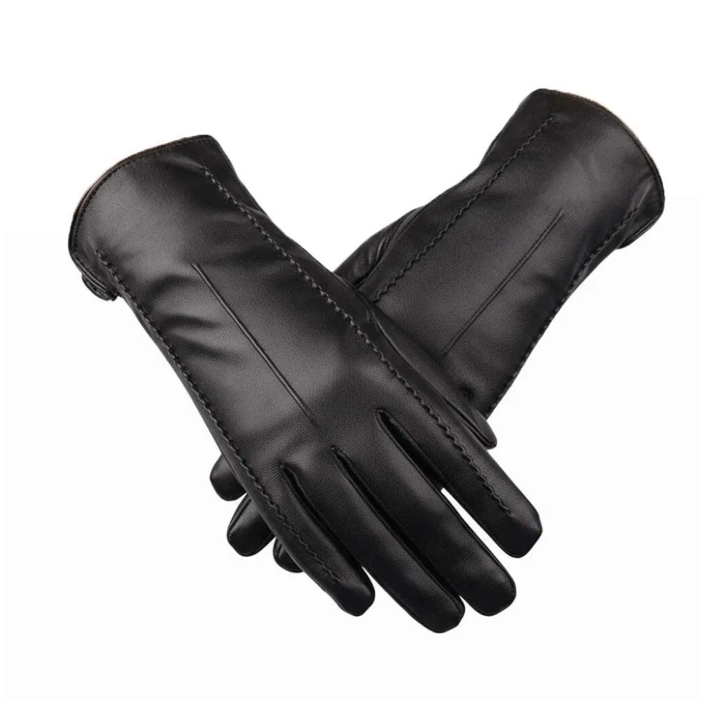 Fleece Lined Leather Gloves Anti-splash Water Classic Black Winter Mittens Soft Texture Korean Style Warm Gloves Riding