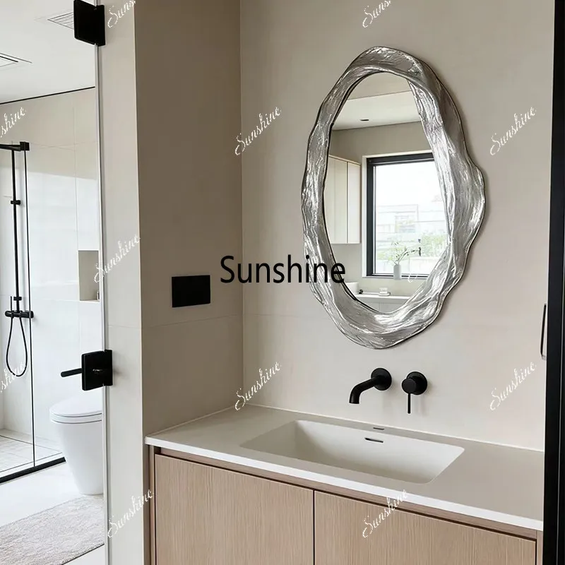 Irregular special-shaped silver art makeup mirror light luxury bathroom wall-mounted decorative mirror