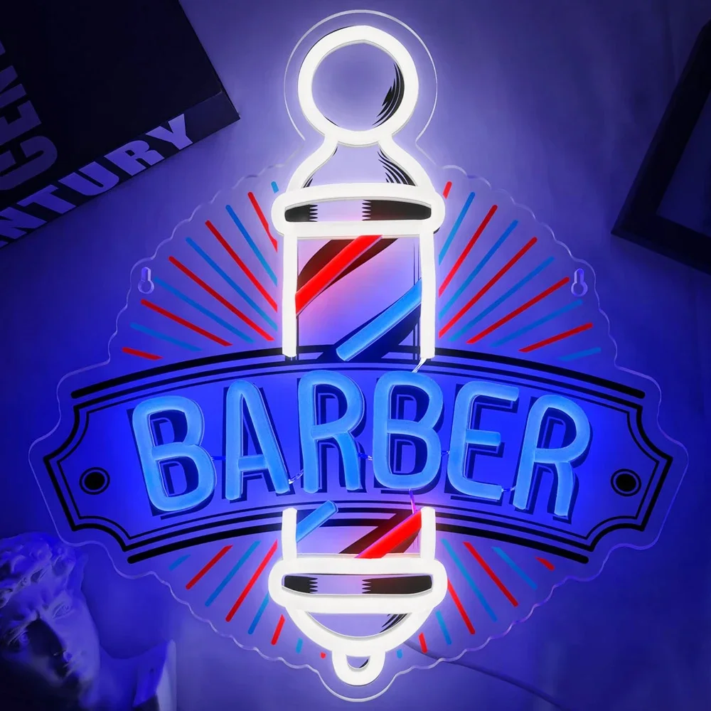 Barber Custom Logo UV Printed Neon Light LED Night Light Acrylic Party Weeding Decor Free Design Neon Light Sign