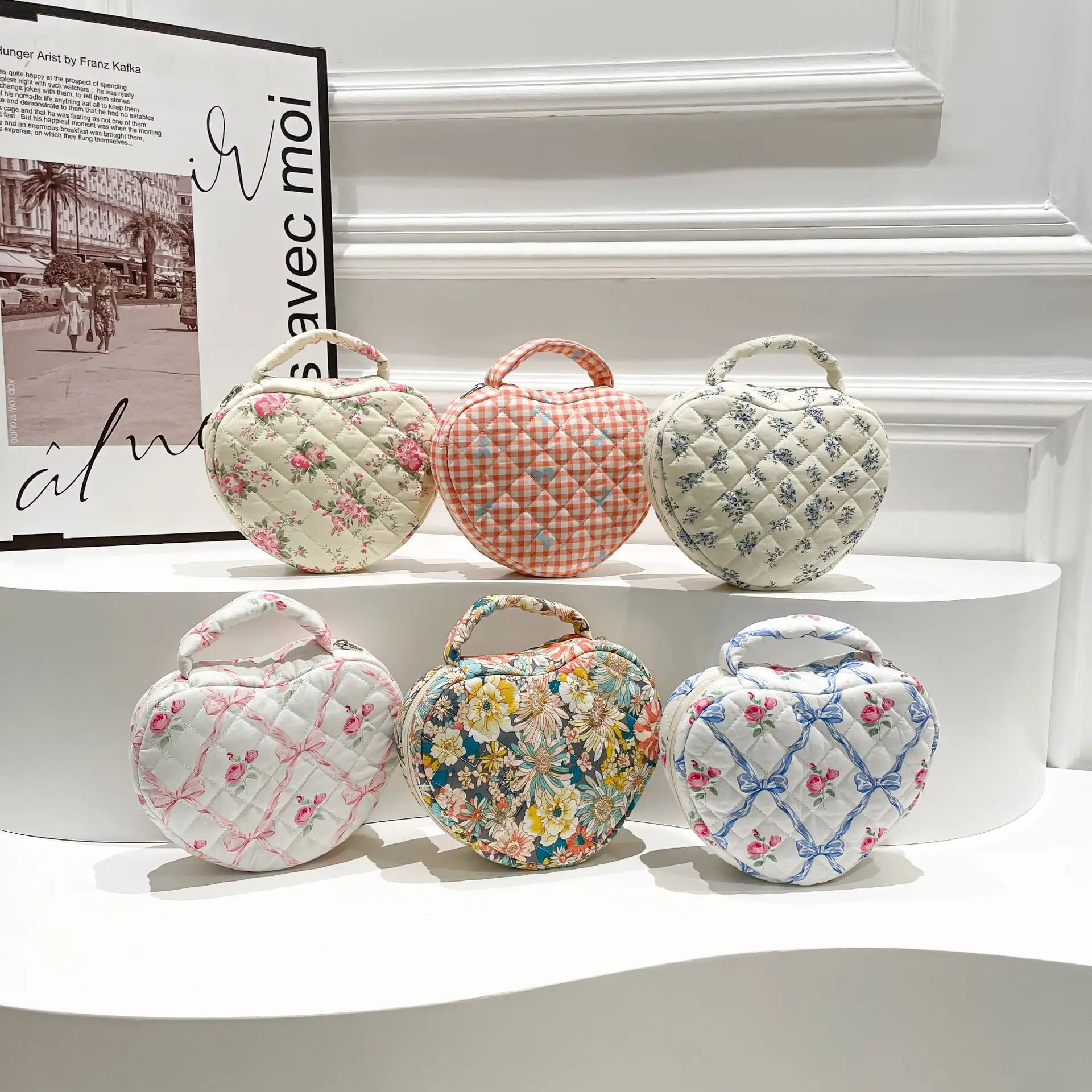 New Arrival Cotton Cute Flower Heart Cases Large Capacity Portable Storage Travel Cosmetic Bag