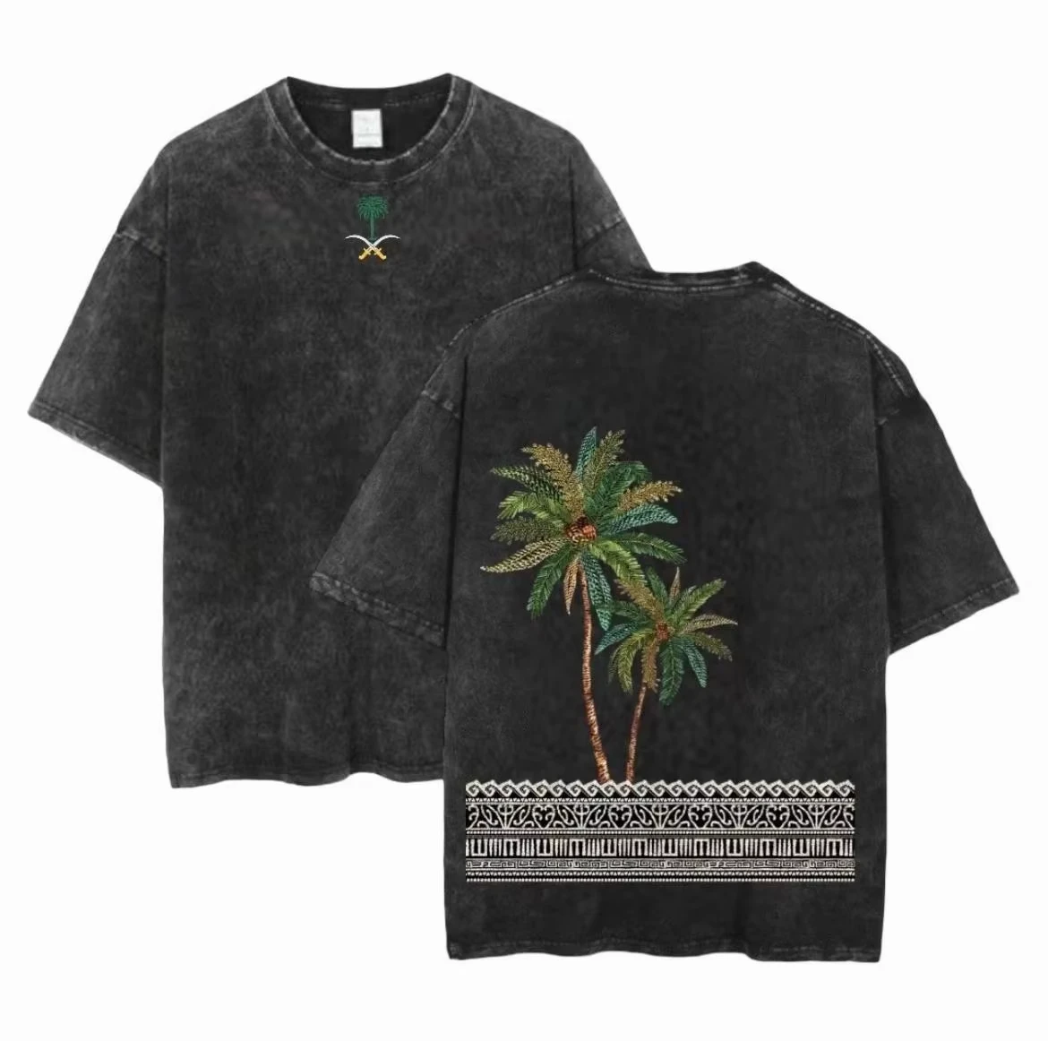 Eid Al Fitr T-shirt Washed T-shirt Summer T-shirt Casual Top Saudi National Day T-shirt Clothing Short Sleeved Top