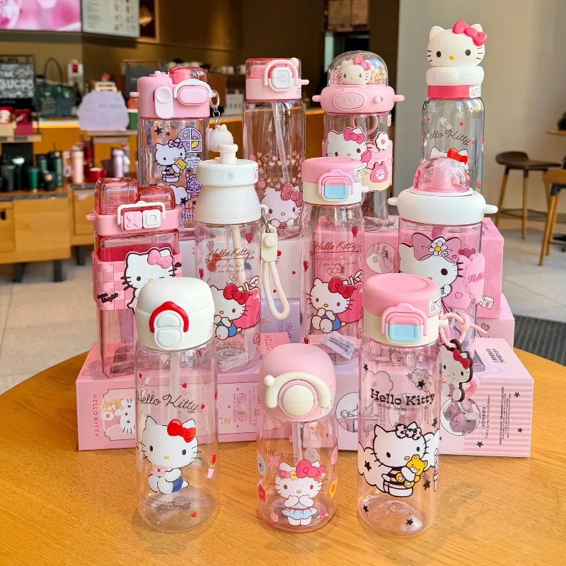 Sanrio HelloKitty Summer Lovely Straw Cup, Sweet Space Design Water Bottle, Portable Plastic Cup Ideal for School Use for Girls
