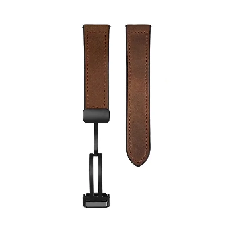 Pulseira de couro com fivela dobrável magnética, capa de silicone, padrão Crazy Horse, Samsung iWatch, Apple Huawei GTwatch4