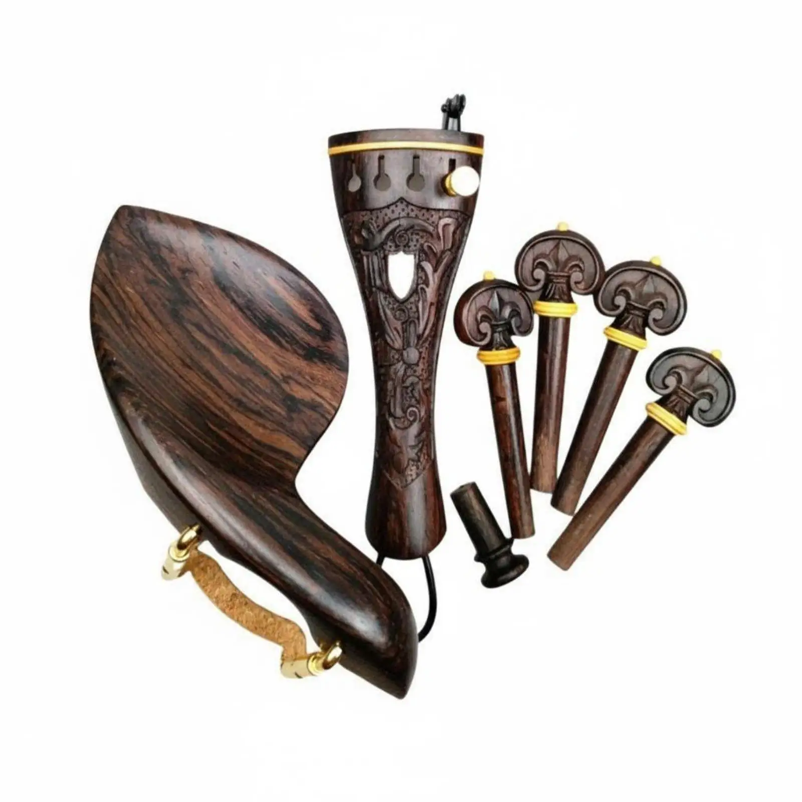 Violin Tuning Pegs Full Accessory Set Carved Wood Accessories Kit for 4x4 Violin Setup and Maintenance