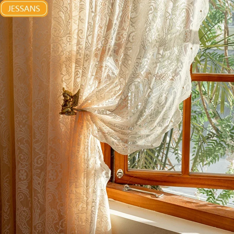 New Lace Pearl Embroidery Window Screen Living Room Bedroom Balcony Partition Curtains Floating Window Curtains Through The Rod