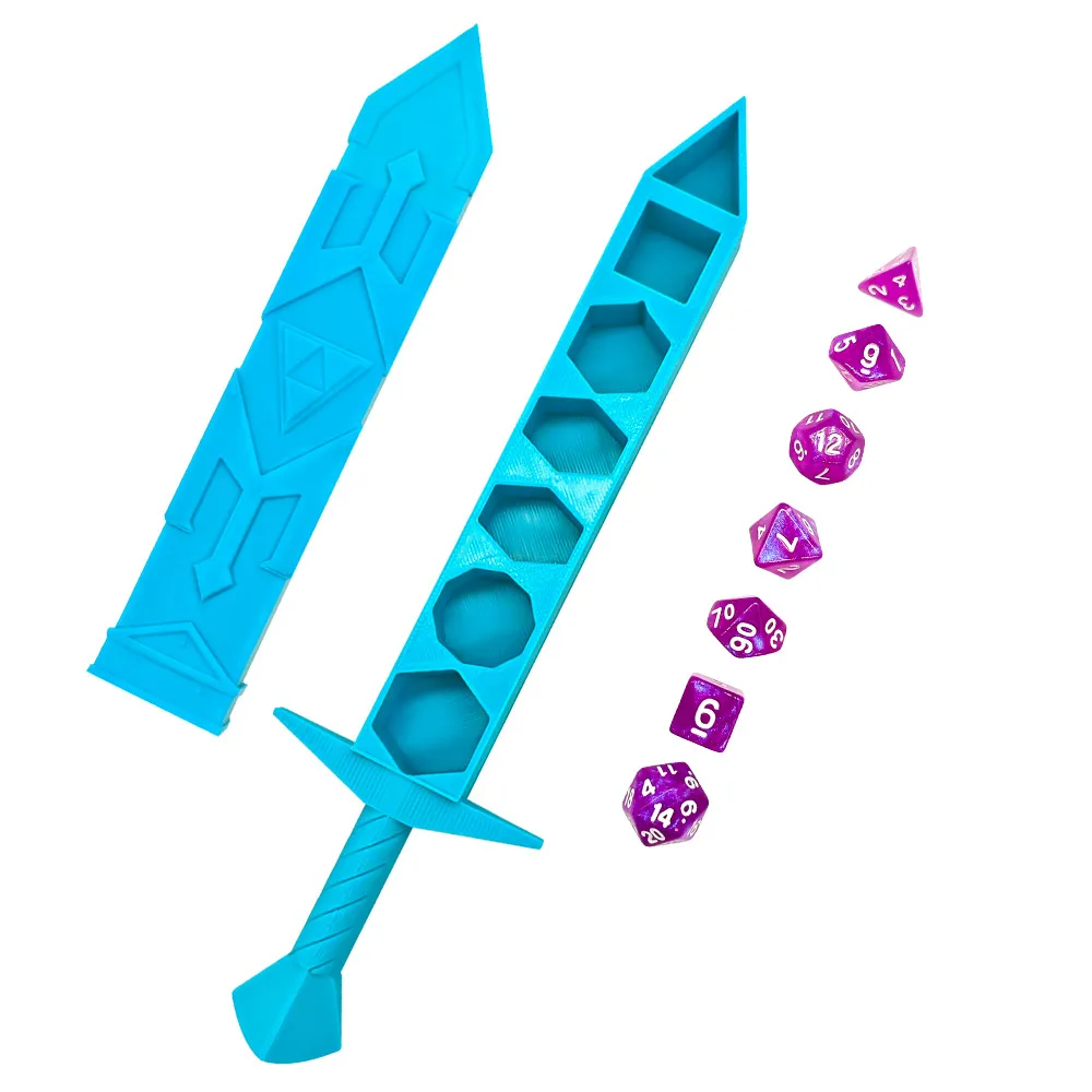 7 قطعة/المجموعة DND ثلاثية الأبعاد طباعة اللعب النرد الأزرق السيف على شكل صندوق تخزين المحمولة RPG TRPG ألعاب مضلع مجموعة نرد لعب الأدوار