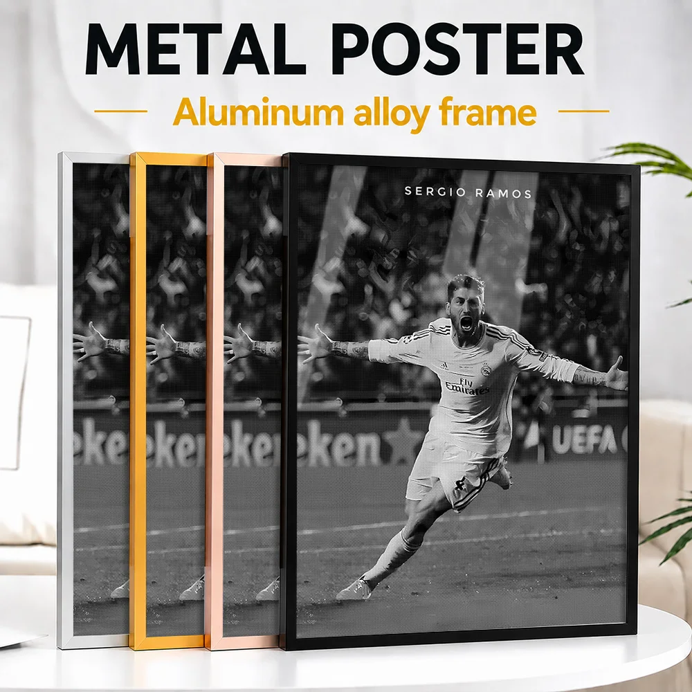 Sergio Ramos Framed Aluminum Metal Poster Customized Photo Energetic Match Style Wall Art For Clubhouse Premium Collector Gift