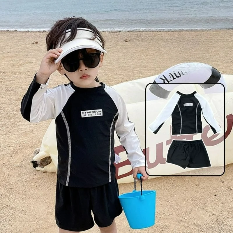 

Black Two Piece Bathing Suit for Boys Children Swimwear 2026 New Long Sleeve Swimsuit for Toddlers