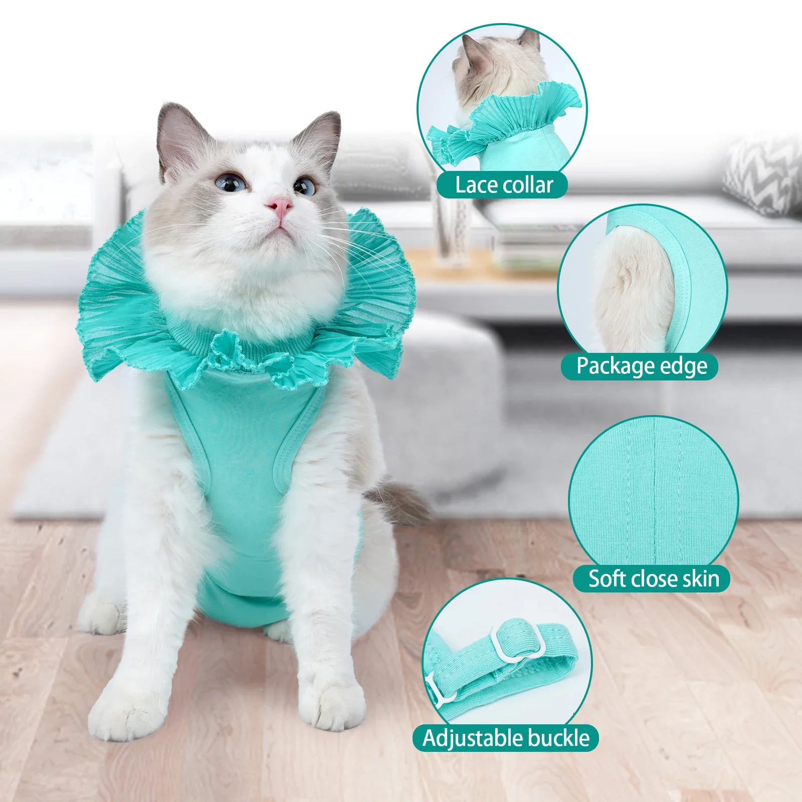 

Fashion Summer Pet Cat Clothes Warm Lace Surgery Clothes Lace Weaning Neutering Surgical Suit Anti-Licking Breathable Clothes