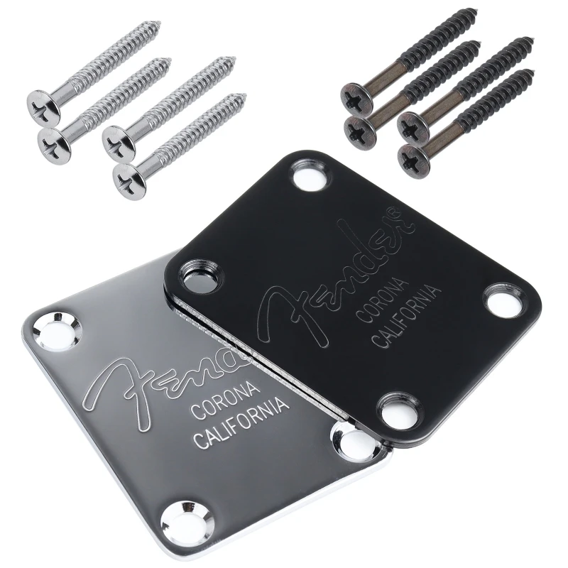 Electric Guitar Bass Neck Plate & Screws For . . S T TL -- Chrome or Black