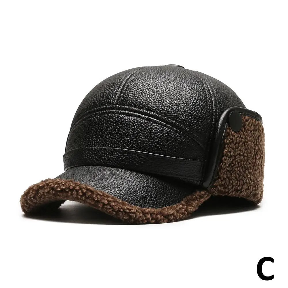 1 pz cappello invernale da uomo in pelle PU berretto da baseball caldo termico cappello con patta per le orecchie per la stagione fredda copertura regalo per papà anziano proteggere le orecchie