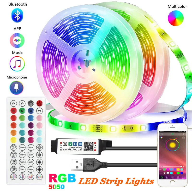 Bluetooth LED Strip Lights App Control RGB5050 Music Sync Smart Led Strip DC5V Tape for TV Backlight Christmas Decor Luces LED