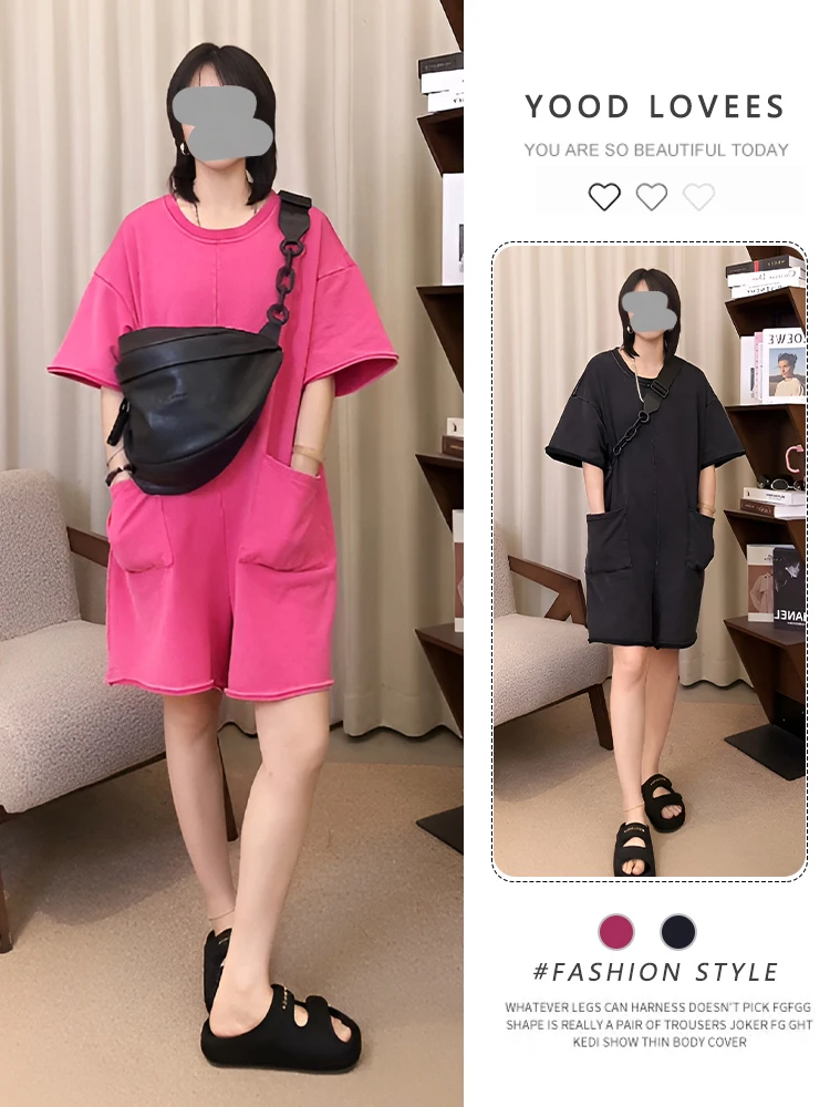 

Американские свободные брюки с круглым вырезом и коротким рукавом, с высокой талией, широкими штанинами, повседневные, летние, женские, модные