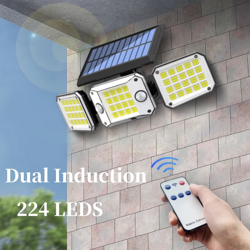 

224 LEDS Dual Induction Outdoor Solar Lights Solar Motion Sensor Lights Solar Wall Lamp With 3 Modes Waterproof Flood Lights