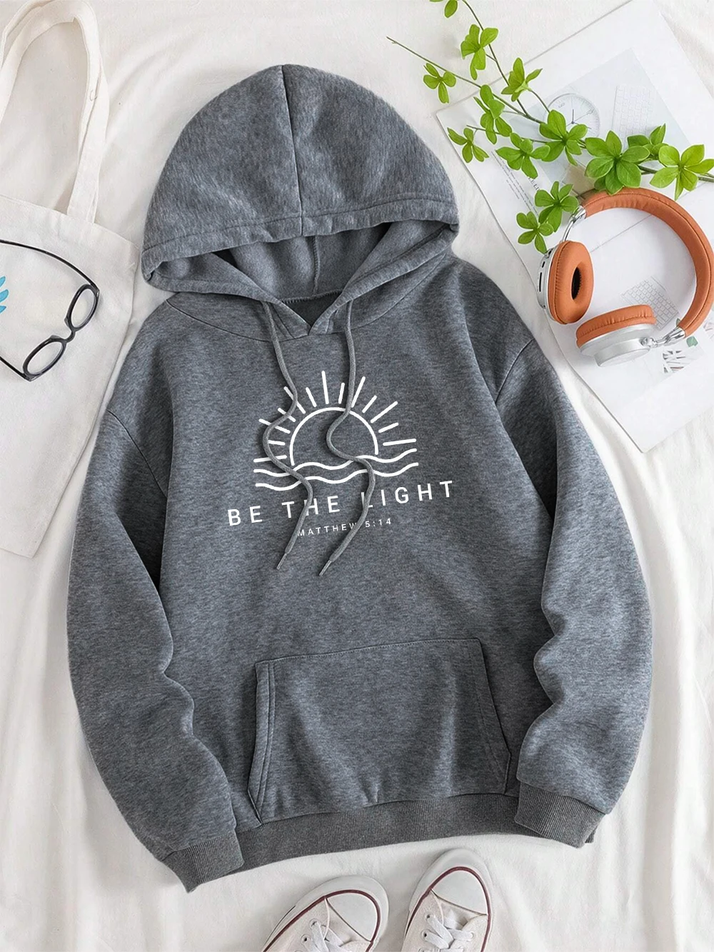 Be The Light Matthew 5:14 Men Women Hoody Fleece Pocket Hoodie Loose Fitness Sweatshirt Oversized O-Neck Couple Streetwear