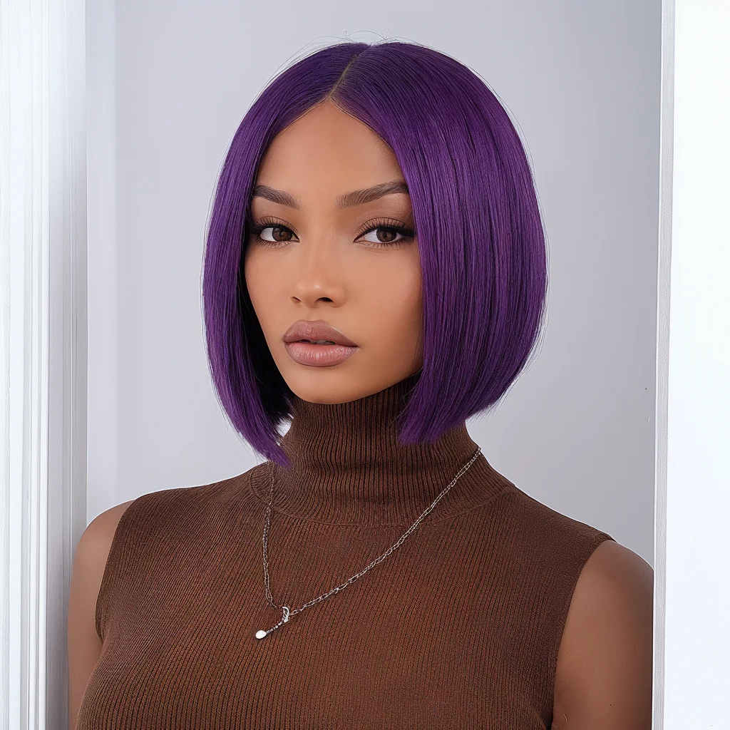 

Lekker Purple Short Straight Bob 13x1 T Lace Front 100% Human Hair Wigs For Women Glueless Brazilian Remy Hair Colored Bob Wigs