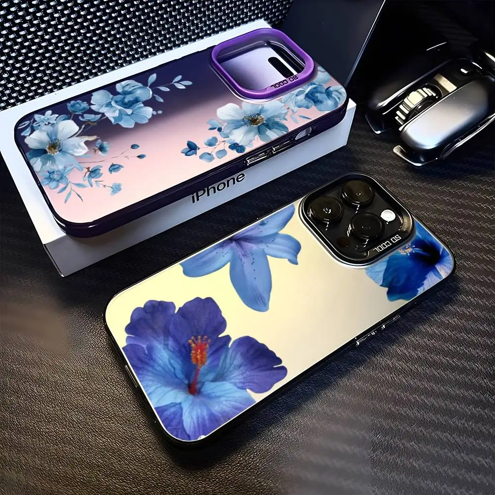 

Elegant Blue Lily Flower Phone Case For iPhone17,16,15,14,13,12,11 Plus,Pro Max Purple Matte Shockproof Cover