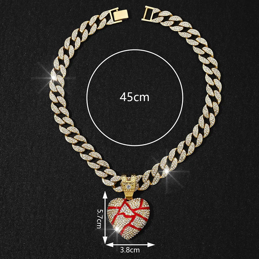 DIY accessories Hip Hop Broken Heart Broken Heart Shape Alloy Full Diamond Oil Pendant Broken Heart Couple Accessories