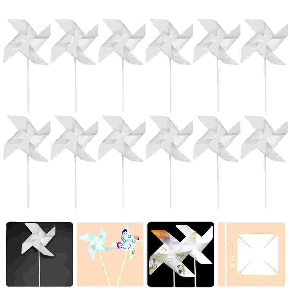 12-delige kinderwindmolen Aarde Dag Ambachten Pinwheel Speelgoed DIY Pinwheels Outdoor Speeltoestel Lege windmolens Tekenpapier Peuter