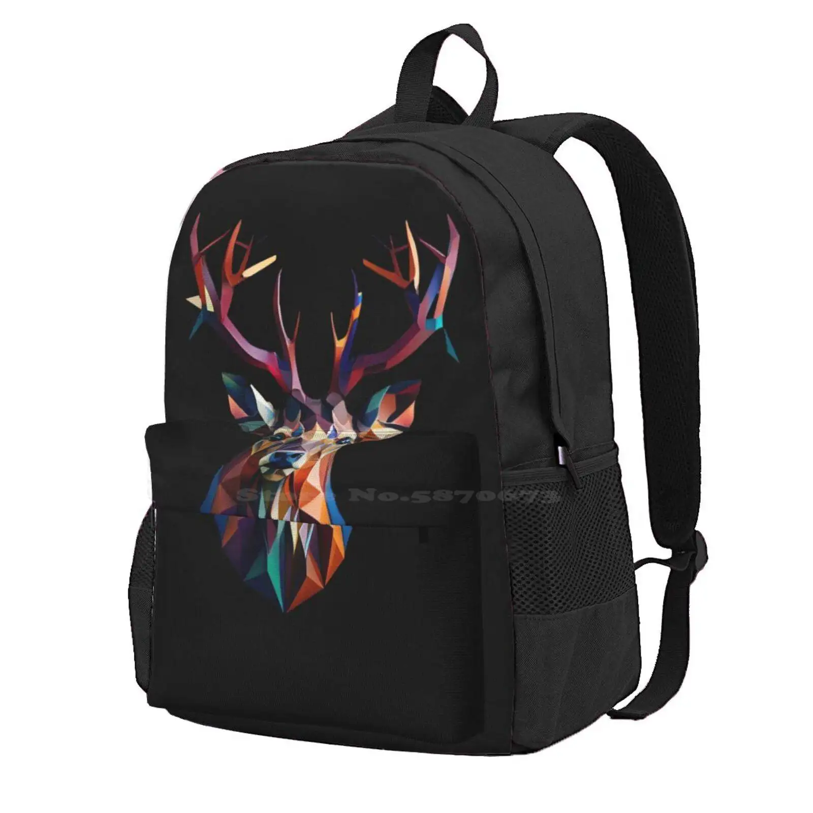 Stag - The Abstract Collection Hot Sale Schoolbag Backpack Fashion Bags Stag Head Colorful Stag Antlers Wild Stag Animal Stag