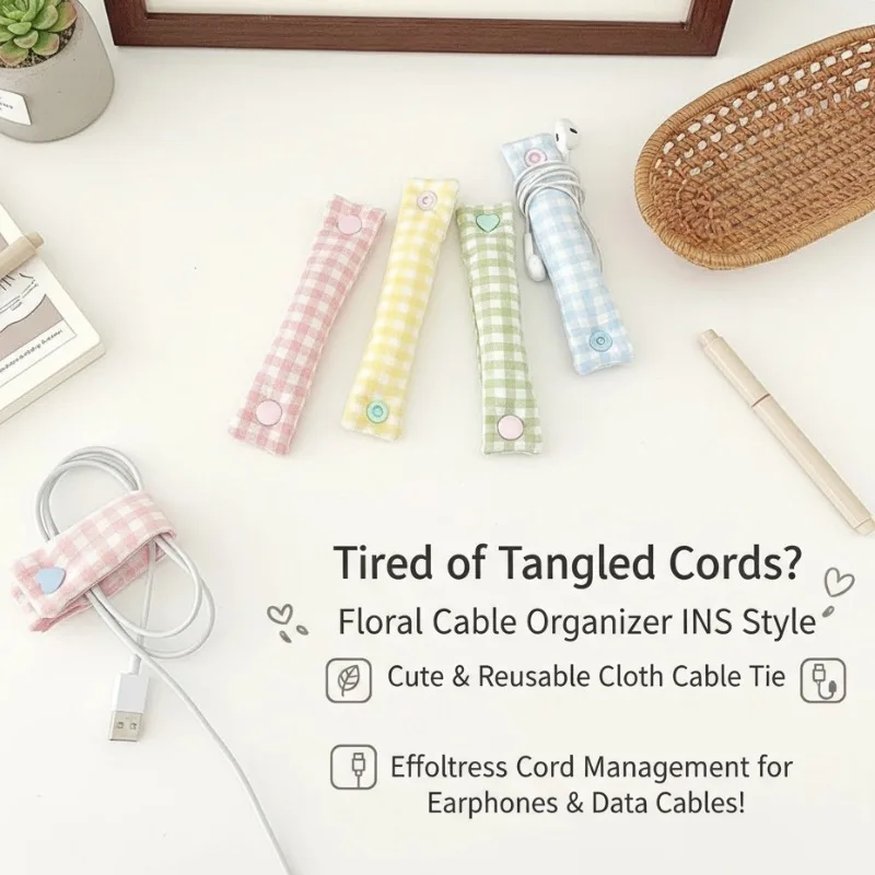 -Pack Cute Cable Organizer - Reusable Fabric Organizer for Phone Charging Cables, Computer Data Cables, and Headphone Cables