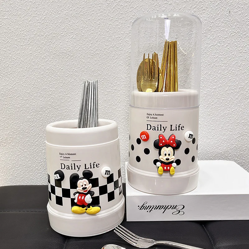 

Disney Mickey Dust-proof Fork and Spoon Box Kitchen Tableware Storage Box Kawaii Cartoon Minnie Household Storage Box with Lid