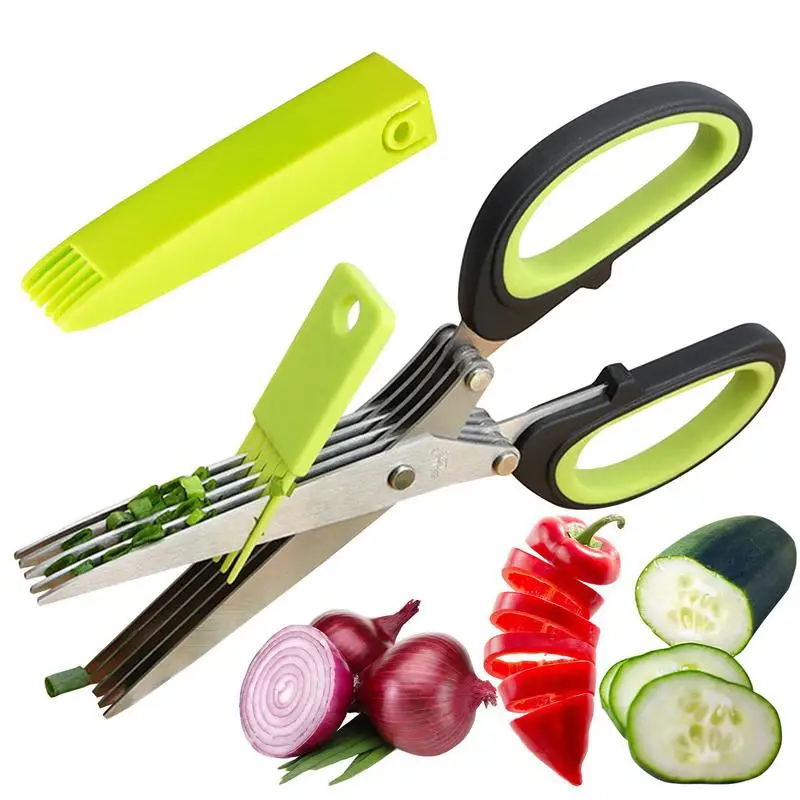 Multifunctional Muti Layers Stainless Steel Knives Multi-Layers KItchen Scissors Scallion Cutter Herb Laver Spices Cook For Home