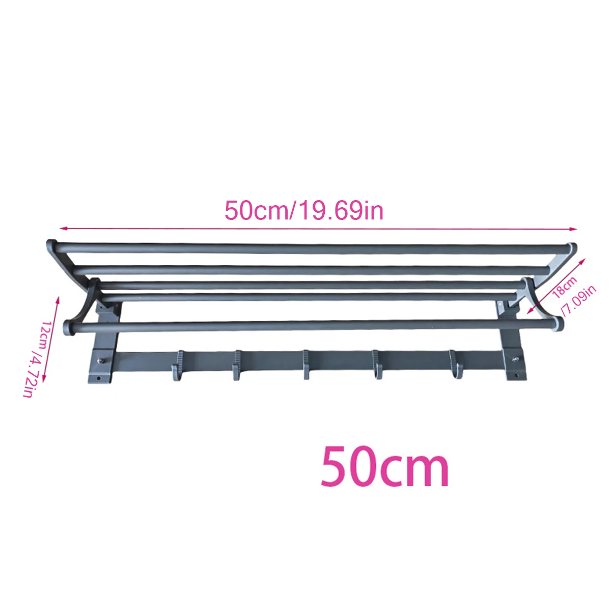 Foldable bathroom towel rack, wall mounted black towel rack with towel bar, aluminum towel rack for bathroom organizers