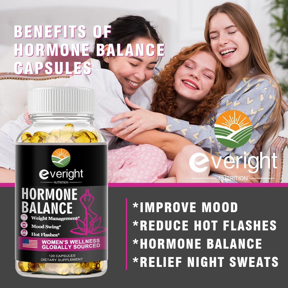 Complete Herbal Menopause Supplement for Women-Multibenefit Menopause Relief Hormone Balance for Night Sweats Mood 120 CAPSULES