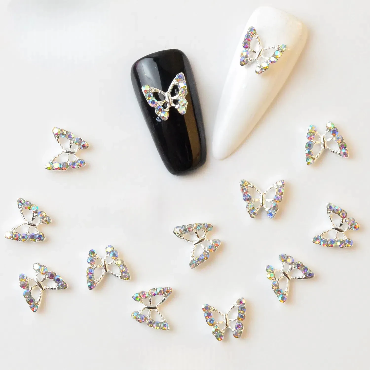 30pcs Alloy Butterfly Nail Charms  Luxe Metal DIY Butterfly Irregular colorful Rhinestone Decor Hot Fashion Manicure Accessories