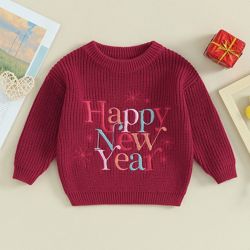 Lioraitiin Baby Boy Girl New Year Outfit Long Sleeve Crewneck Letter Embroidery Sweater Tops Infant Winter Clothes