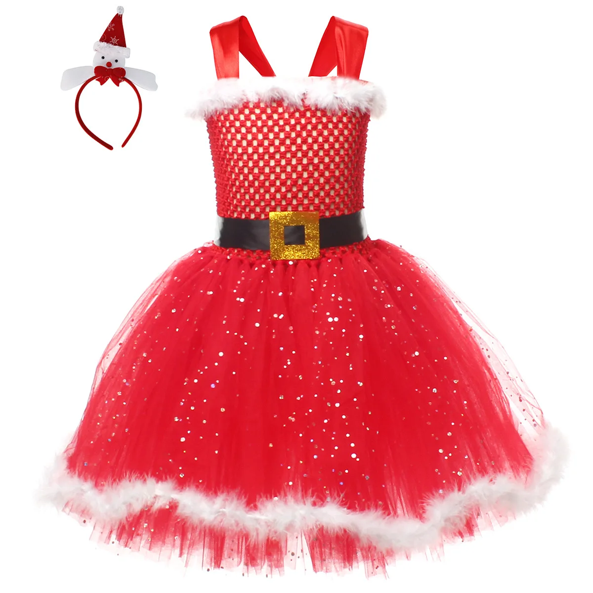 Christmas Dress Claus Costumes for Girls Xmas Tutu Dress Outfit for Kids New Year Princess Dresses Children Miss Claus Clothes