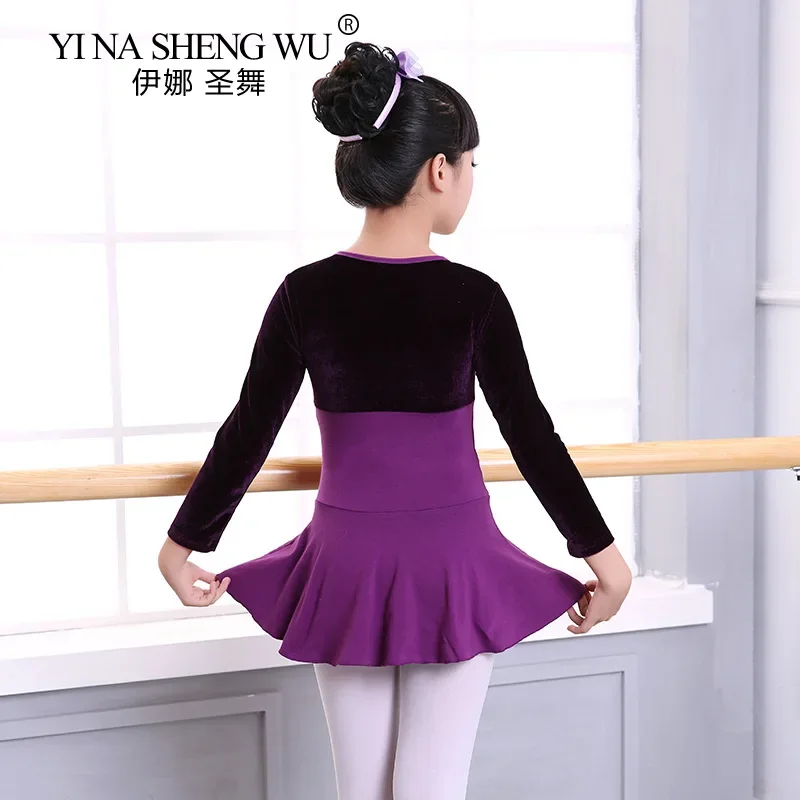 Robe de Ballet justaucorps de gymnastique pour filles enfants à manches longues vêtements de danse de Ballet robes violettes enfants justaucorps de danse à nœud papillon pour fille