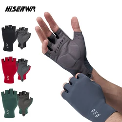 HISERWA-Anti-Slip metade do dedo luvas de ciclismo para homens e mulheres, anti-suor, respirável, anti-choque, esportes, ao ar livre, pesca, luva de bicicleta