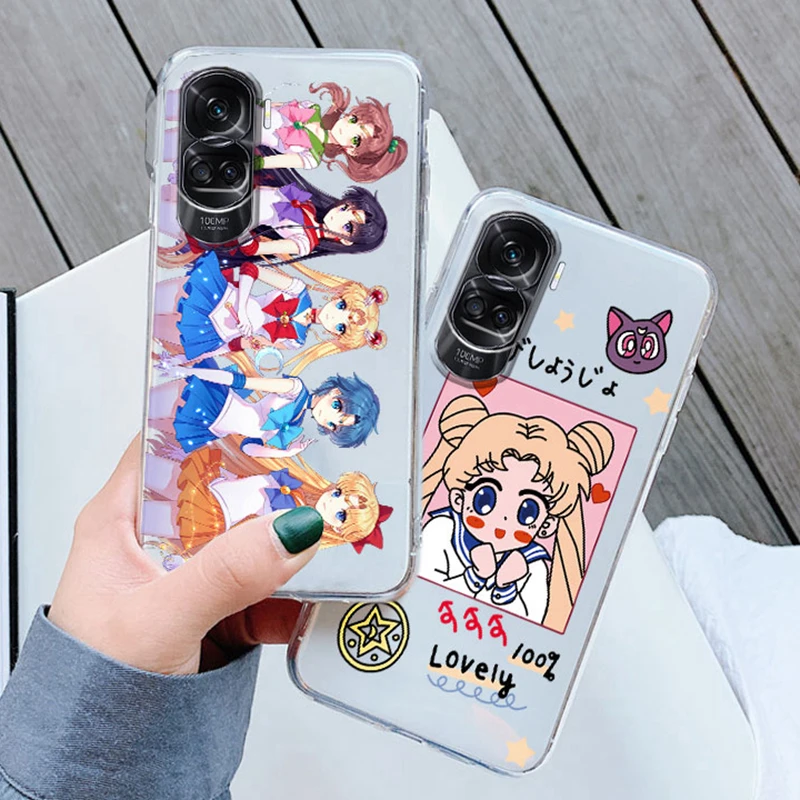 Capas de telefone transparentes para Honor 90 Lite, marinheiros, luas, coelho, menina, gato, anime, impresso, transparente, silicone
