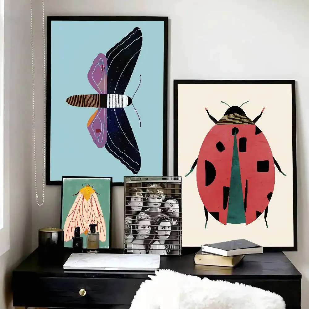 Butterfly Wall Art Ladybug Tiger Moth Beetle Feather Poster Art With Prints Home Bedroom Living Room Decoration Gift