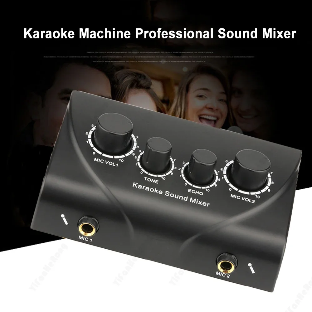 Karaoke Sound Mixer Professional Audio System Portable Sound Mixer Karaoke Dual Mic Inputs Audio Sound Mixer EU/US Plug