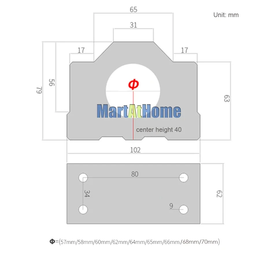 ARGEDO 57 mm ~ 70 mm Spindelmotor-Befestigungshalterungen, Unterstützung für CNC-Graviermaschinen-Armaturen aus Aluminiumguss