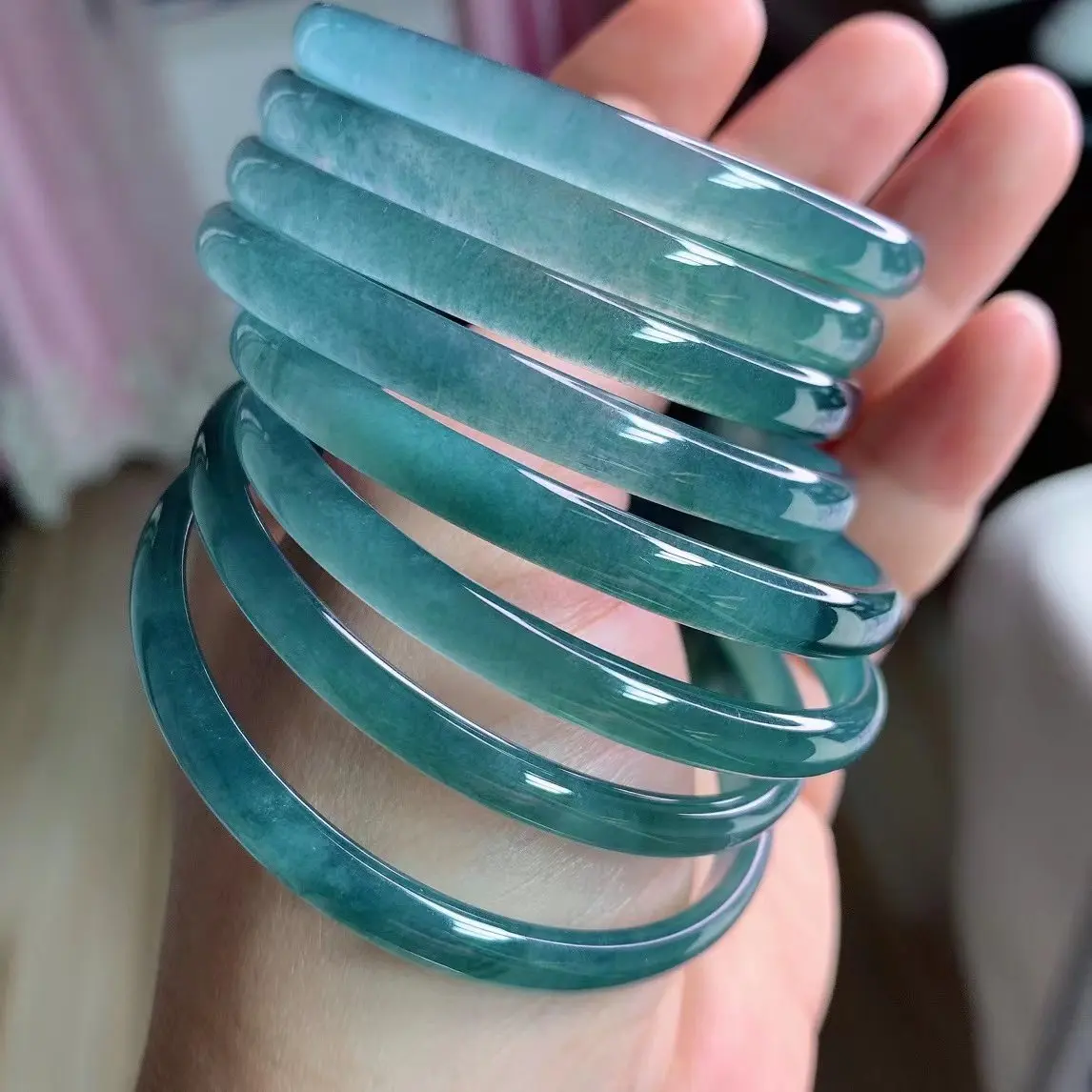 Guatemala A jadeite bracelet ice blue water positive ring women's model with certificate