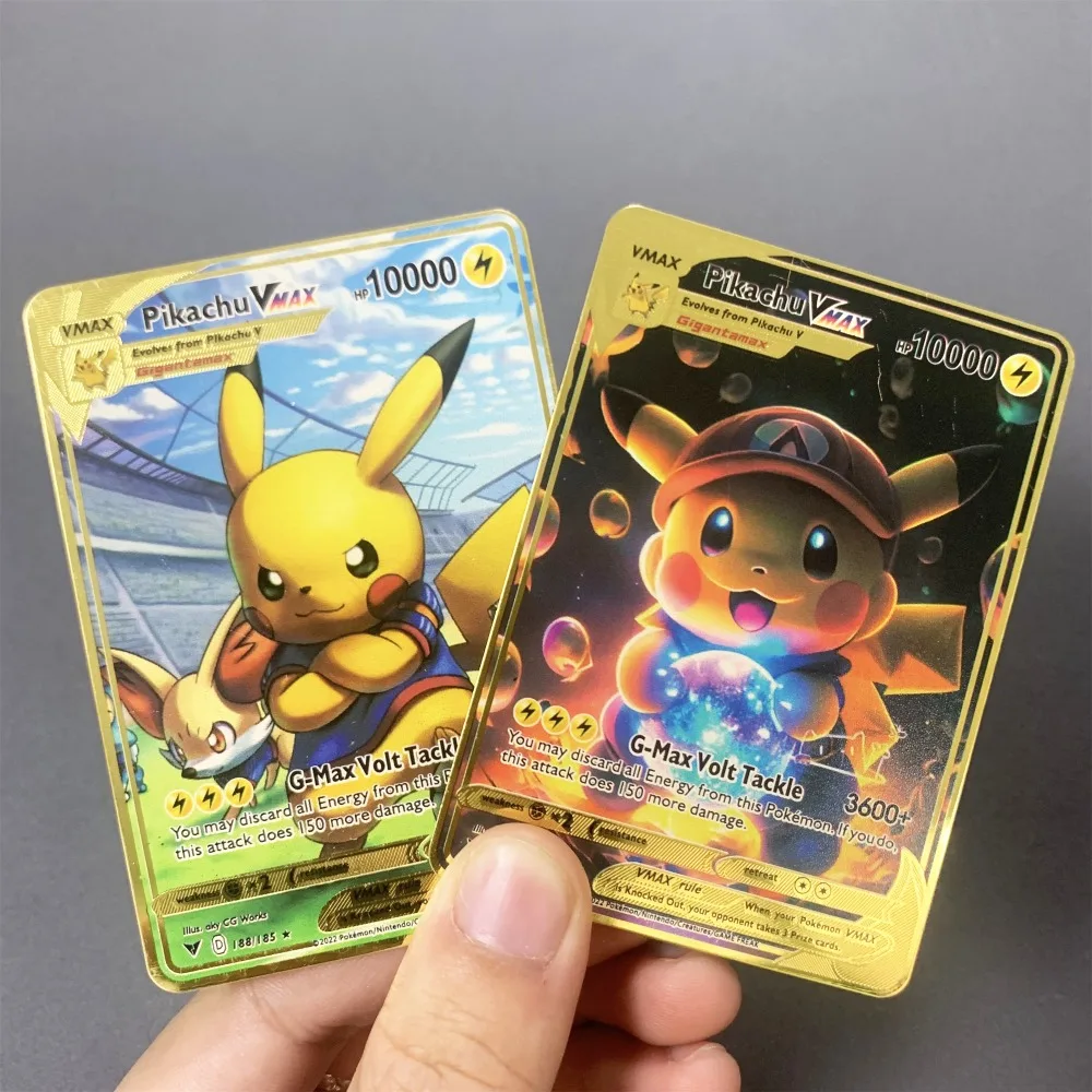 Pokemon Metal Card Gold Vmax Card Pikachu Charizard English Iron Cards Mega Vstar GX Package Anime Game Battle Collection Gifts