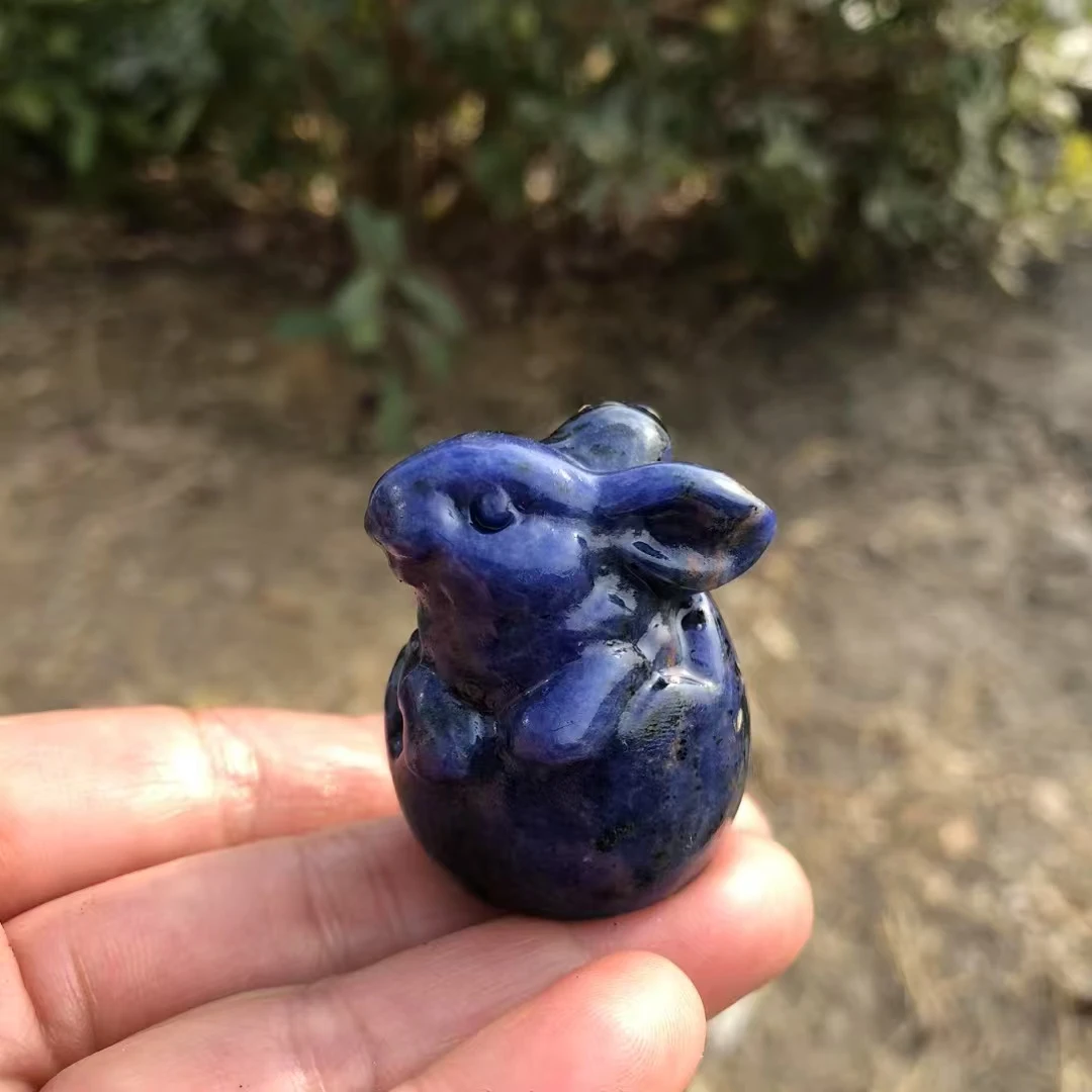 

4cm Rabbit Natural Stone Carved Lapis lazuli Crystal Quartz Animal figurine Healing Home Decor Gemstone Child Gift