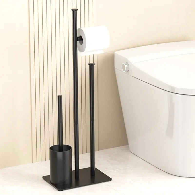 Floor Standing Toilet Paper Holder 304 Stainless Steel Integrated Bathroom Accessories Toilet Brush Holder Cleaning Tools