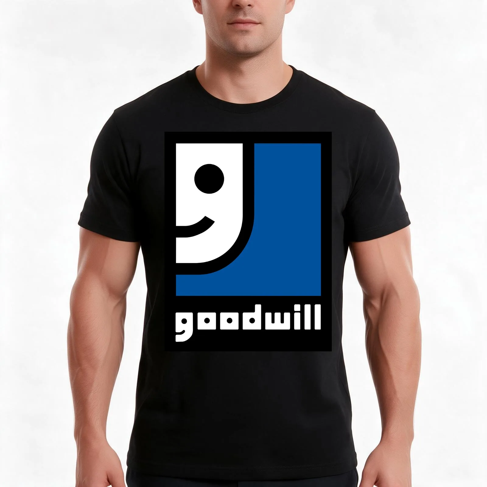 Goodwill Logo T-Shirt, Summer Casual Cotton Tee, Oversized Streetwear Tops, Vintage Graphic Print, Loose Fit Short Sleeve